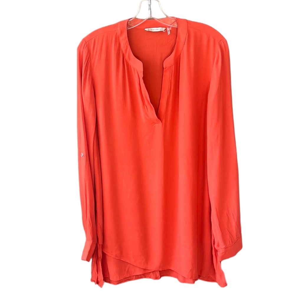 Soft Surroundings New no Tag Medium Orange Solit Collar Tunic Top Long Sleeve